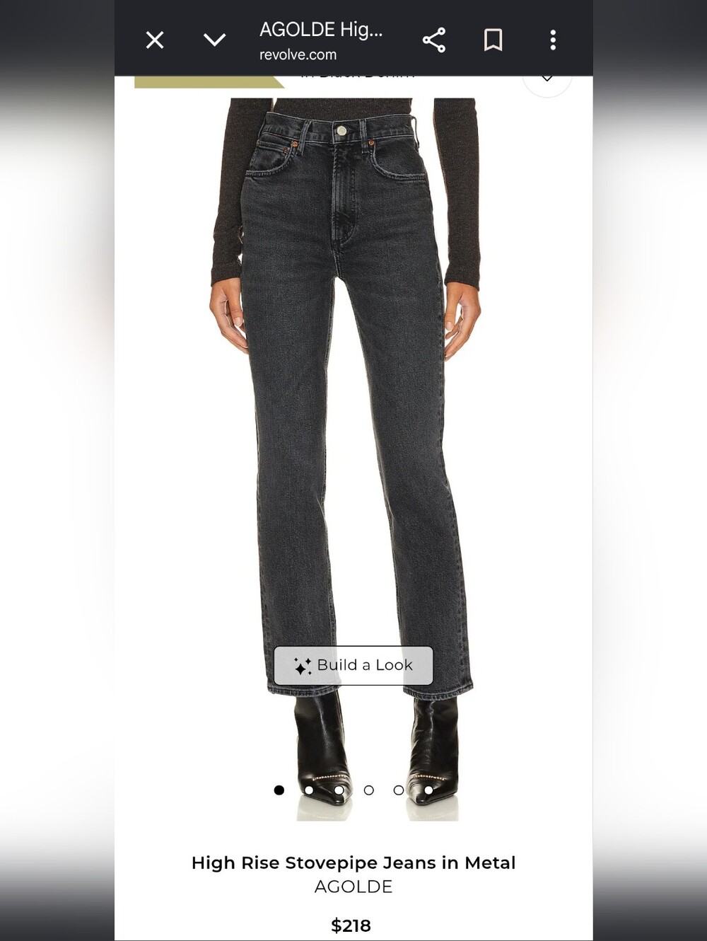AGOLDE High Rise Stovepipe Straight Leg Black Wash Jeans Size 30